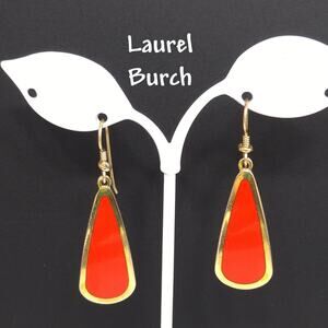 Laurel Burch Red Teardrop Earrings Gold Cloisonné Enamel Vintage 1980s